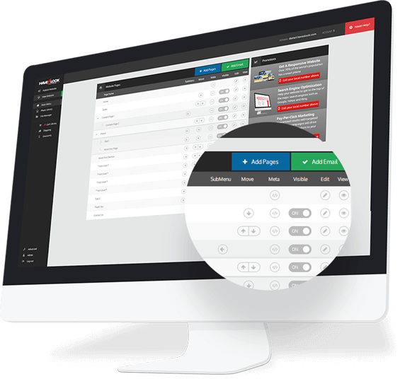 CMS page list with features